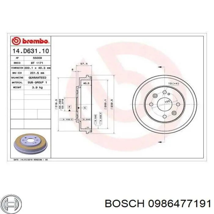 Барабан тормозной задний Bosch 0986477191 цена, от 24.14 USD