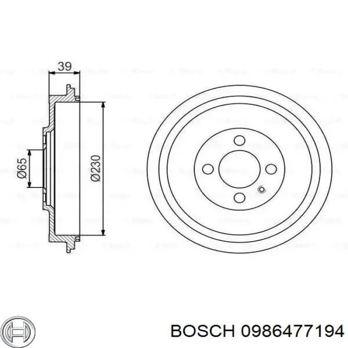 0 986 477 194 Bosch tambor do freio traseiro