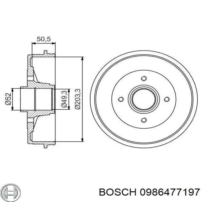 Тормозной барабан 0986477197 Bosch