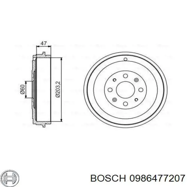 0 986 477 207 Bosch барабан тормозной задний