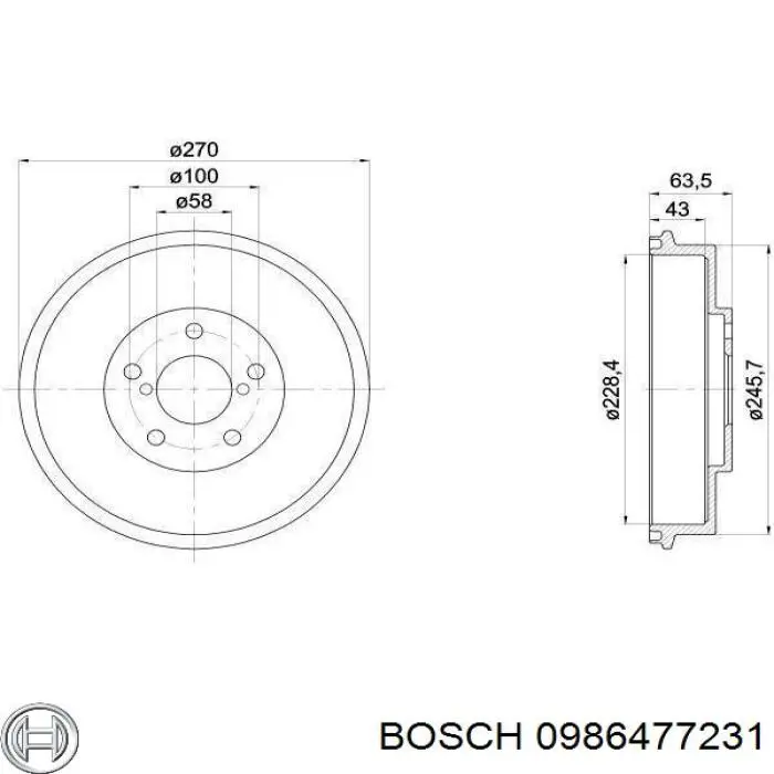 Тормозной барабан 0986477231 Bosch