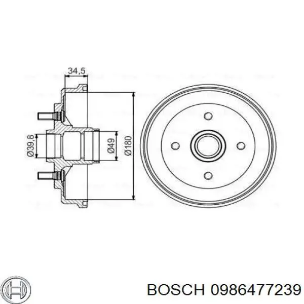 Тормозной барабан 0986477239 Bosch