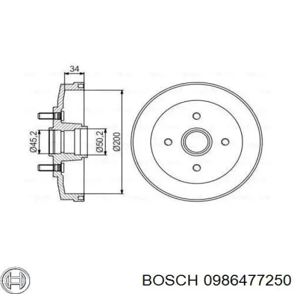 Тормозной барабан 0986477250 Bosch