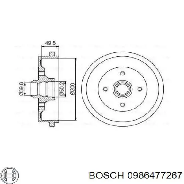 Тормозной барабан 0986477267 Bosch