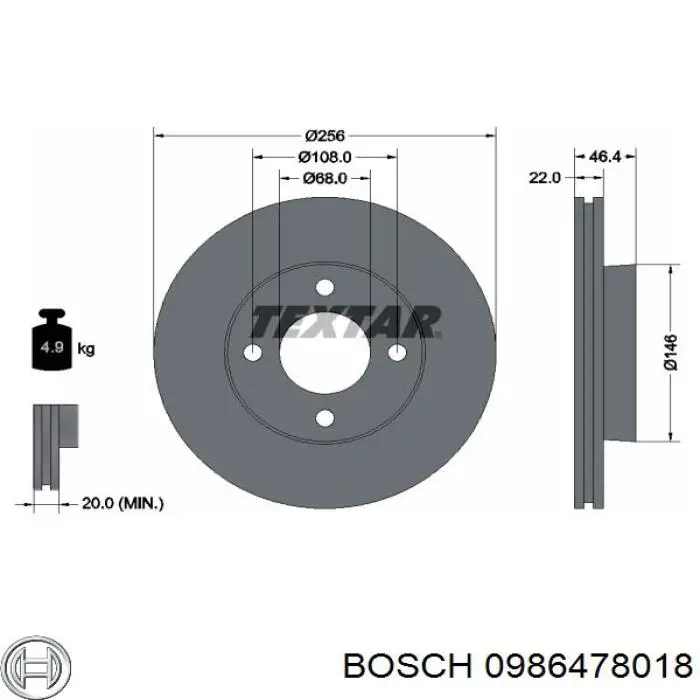 Передние тормозные диски 0986478018 Bosch