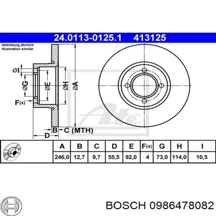 Тормоз дисковый передний Bosch 0986478082 цена, от 26.96 USD