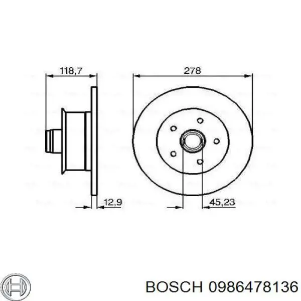 Передние тормозные диски 0986478136 Bosch