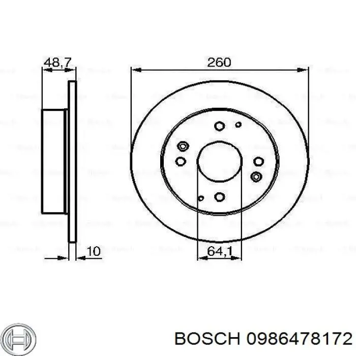0986478172 Bosch диск тормозной задний