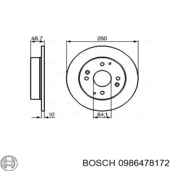 Disco de freno trasero 0986478172 Bosch