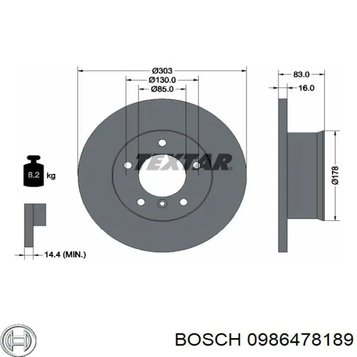 Тормоз дисковый передний Bosch 0986478189 цена, от 51.05 USD
