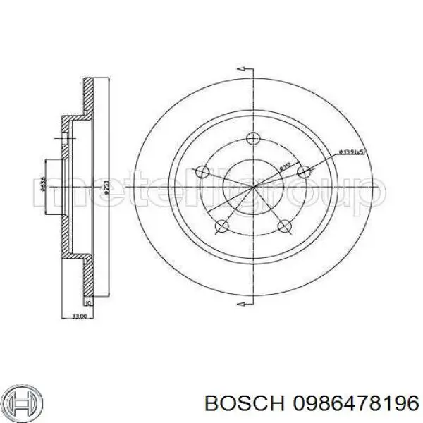 Купить 0986478196 Bosch Диск тормозной задний
