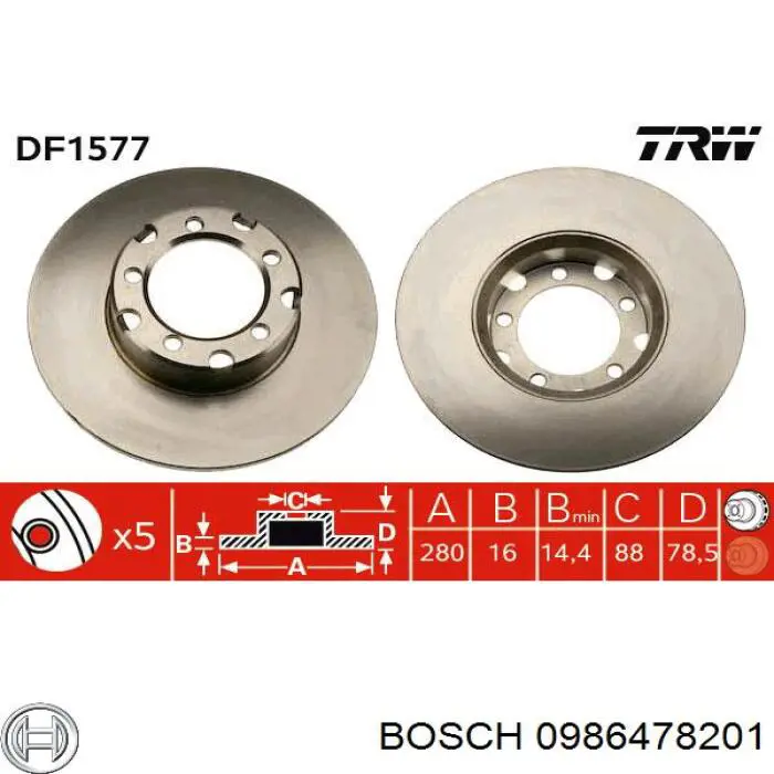 0 986 478 201 Bosch диск тормозной передний