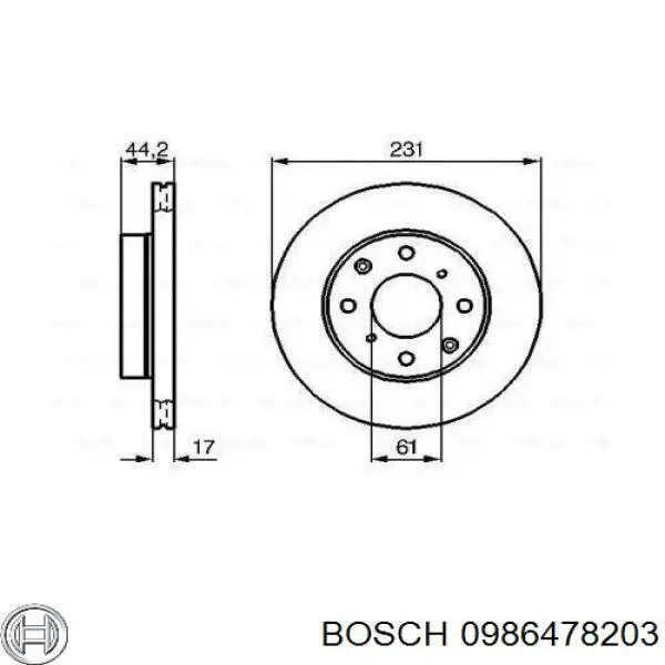 0 986 478 203 Bosch диск тормозной передний