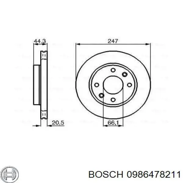 Передние тормозные диски 0986478211 Bosch