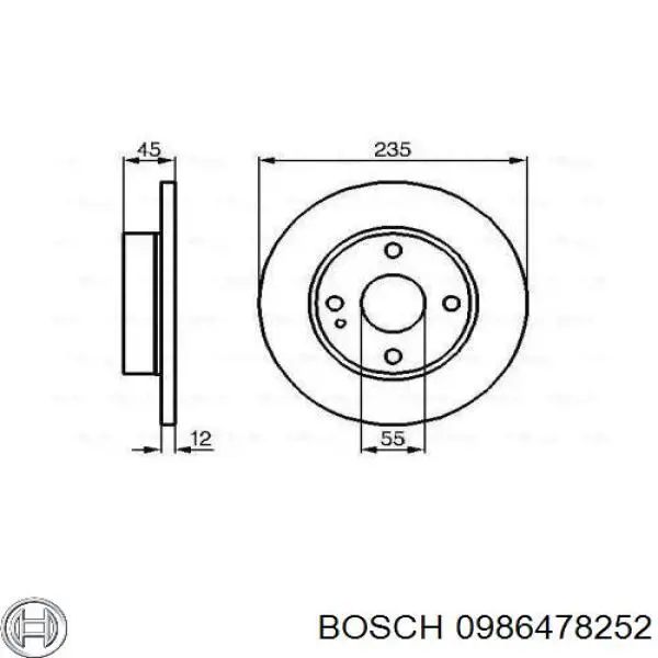 Передние тормозные диски 0986478252 Bosch