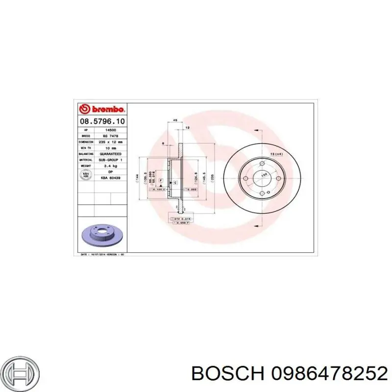 0986478252 Bosch Диск тормозной передний