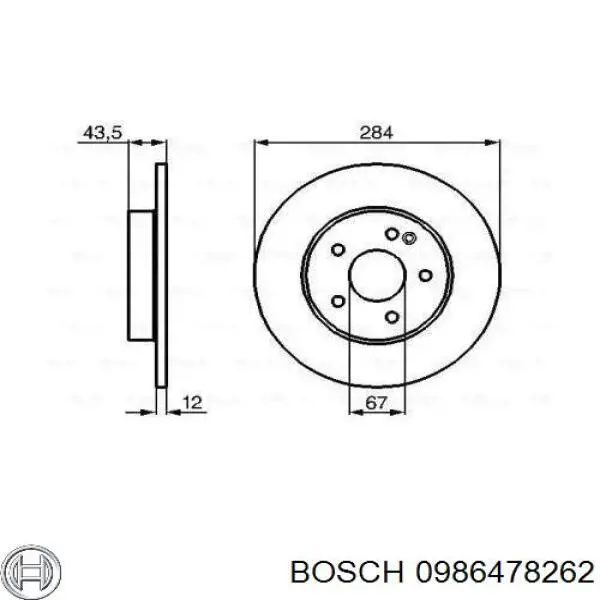 Диск тормозной передний Bosch 0986478262