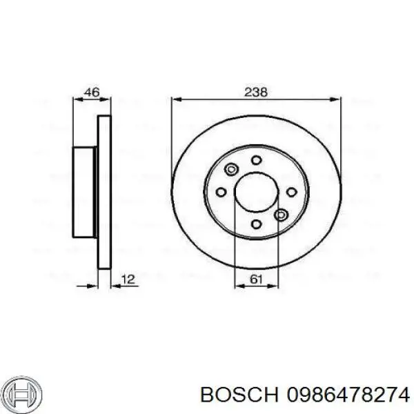 Передние тормозные диски 0986478274 Bosch