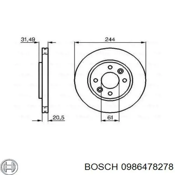 Передние тормозные диски 0986478278 Bosch