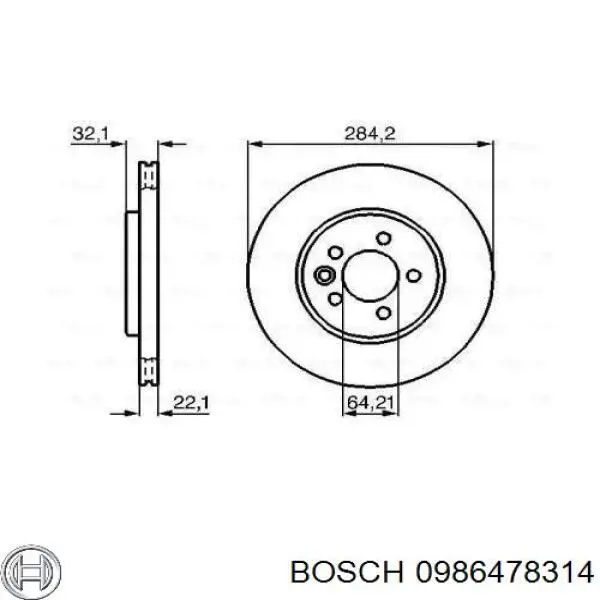 0 986 478 314 Bosch диск тормозной передний