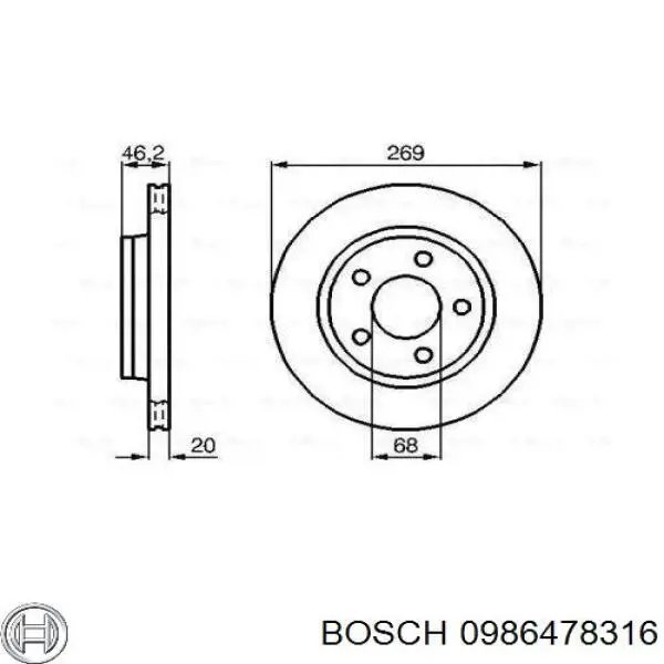 0 986 478 316 Bosch диск тормозной задний