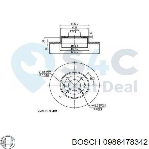 Диск гальмівний задній 0986478342 Bosch