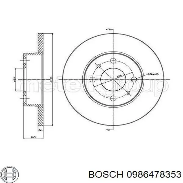 Тормоз дисковый передний Bosch 0986478353 цена, от 23.51 USD