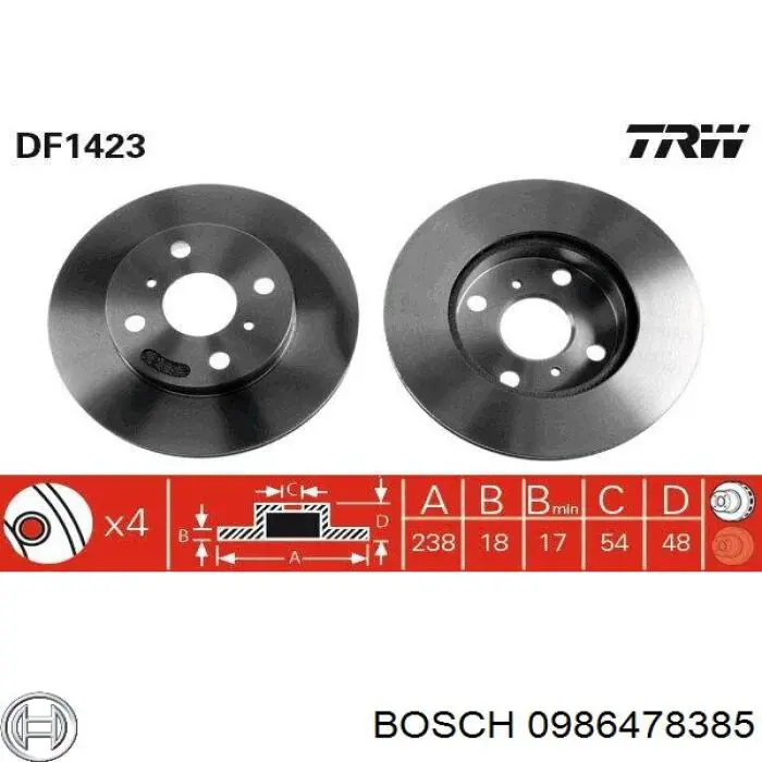 Тормоз дисковый передний Bosch 0986478385 цена, от 26.11 USD
