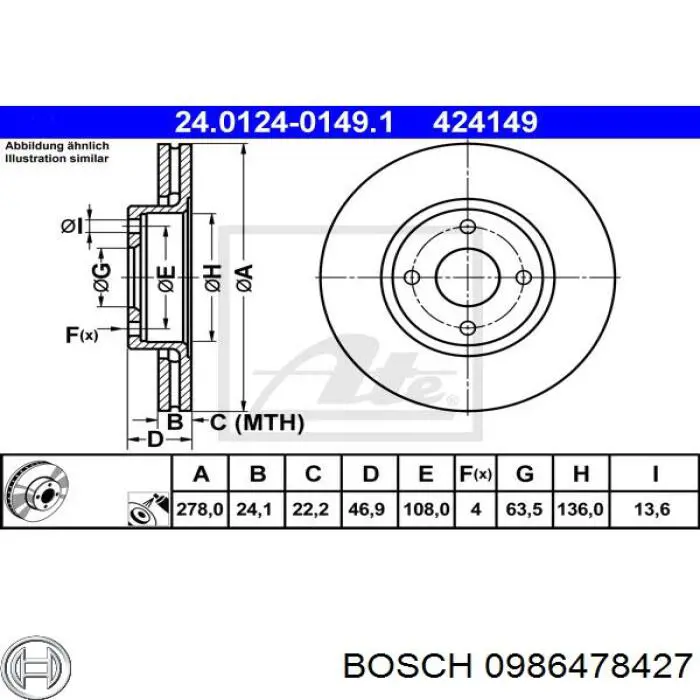 Передние тормозные диски 0986478427 Bosch