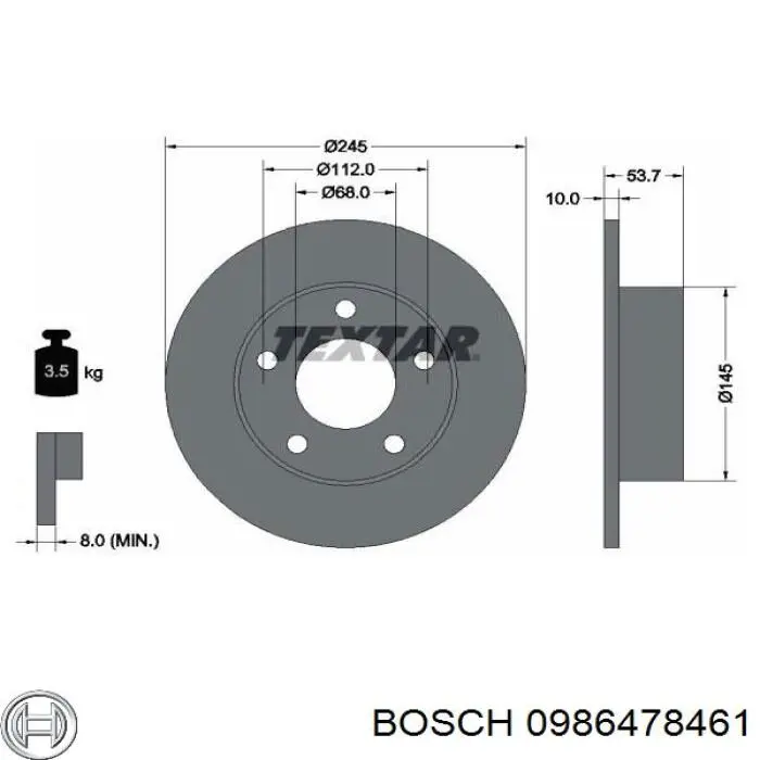 Задний дисковый тормоз Bosch 0986478461