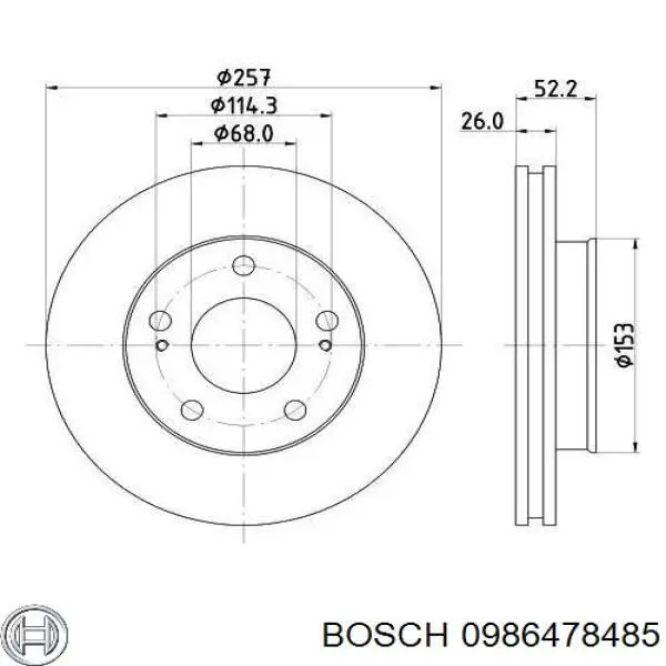 Диск гальмівний передній 0986478485 Bosch