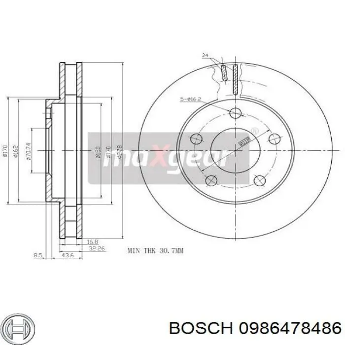 Диск гальмівний передній 0986478486 Bosch
