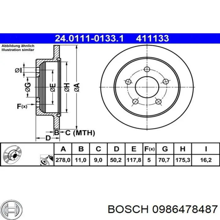 Купить 0986478487 Bosch Диск тормозной задний