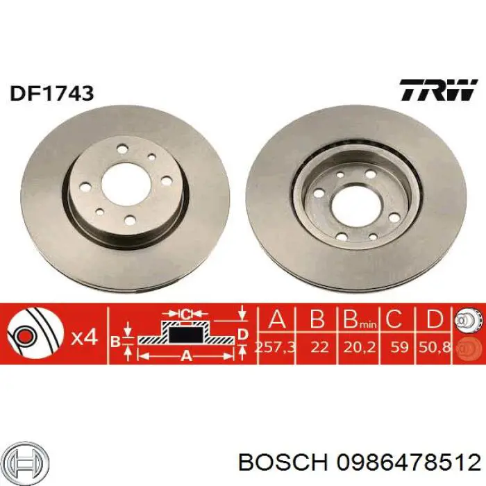 Тормоз дисковый передний Bosch 0986478512 цена, от 26.69 USD