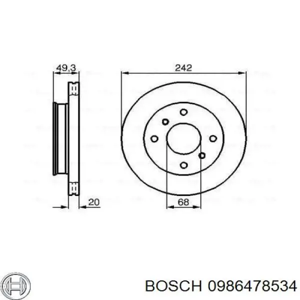 Передние тормозные диски 0986478534 Bosch