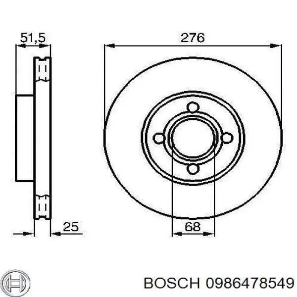 Freno de disco delantero 0986478549 Bosch