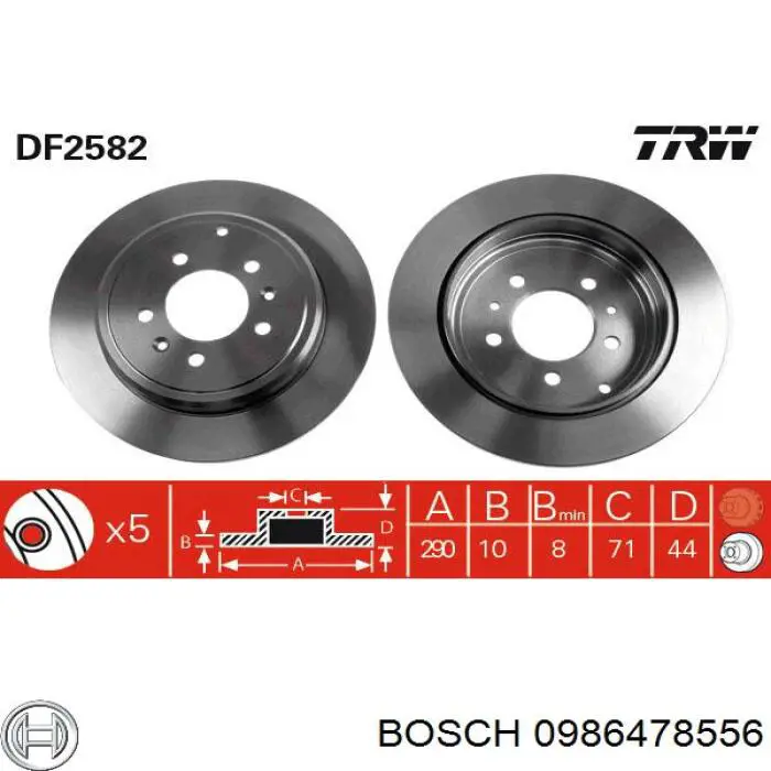 Задний тормозной диск Bosch 0986478556 цена, от 26.38 USD
