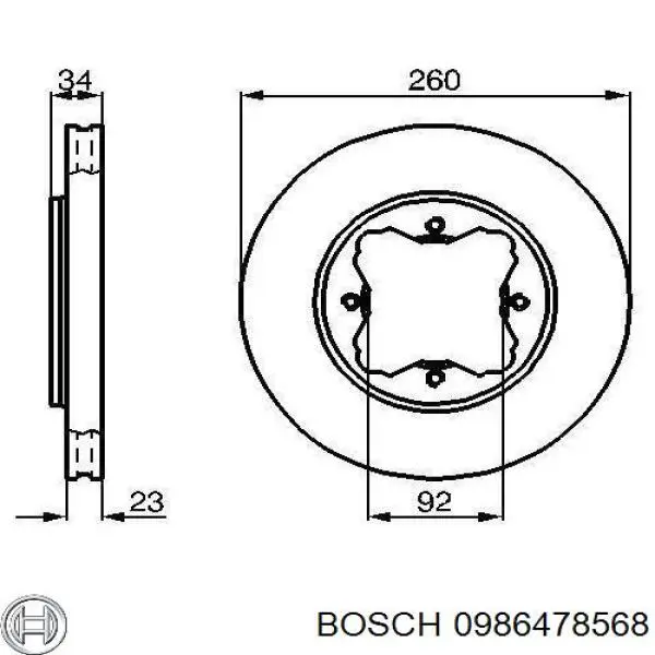 Freno de disco delantero 0986478568 Bosch