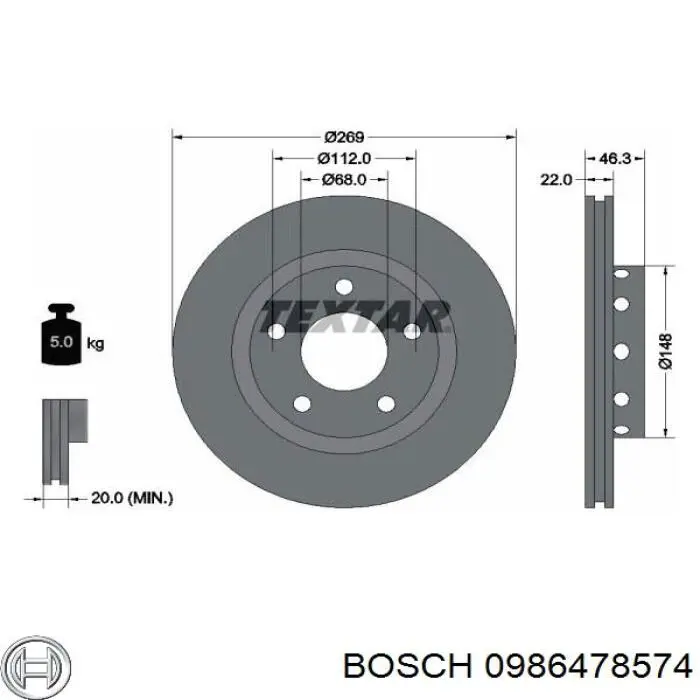 Купить 0986478574 Bosch Диск тормозной задний