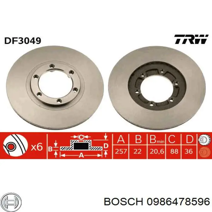 0986478596 Bosch диск тормозной передний