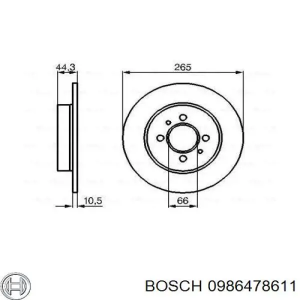 0986478611 Bosch диск тормозной задний