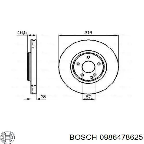 0986478625 Bosch диск тормозной передний