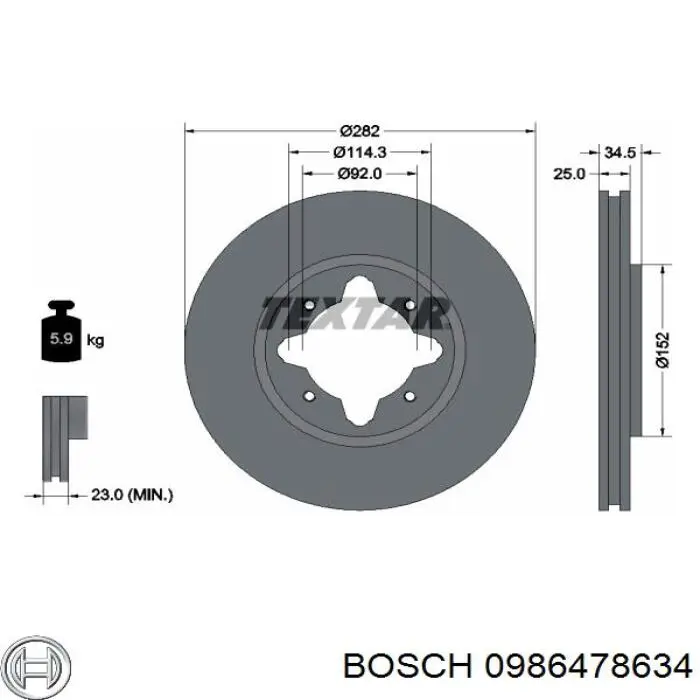 0986478634 Bosch диск тормозной передний