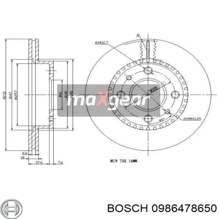 Тормоз дисковый передний Bosch 0986478650 цена, от 21.85 USD