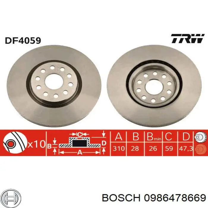 Тормоз дисковый передний Bosch 0986478669 цена, от 35.15 USD