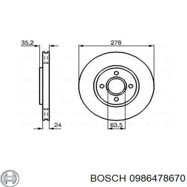 Передние тормозные диски 0986478670 Bosch