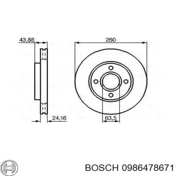 Передние тормозные диски 0986478671 Bosch