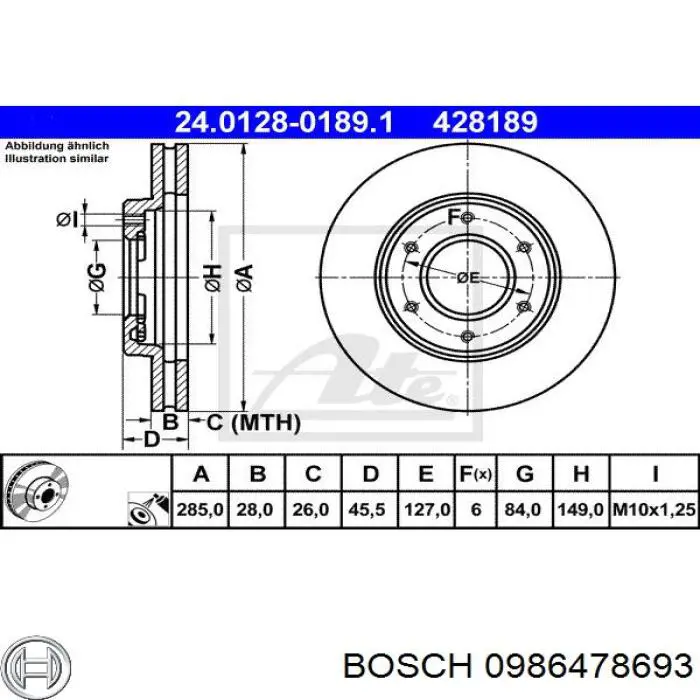 Передние тормозные диски 0986478693 Bosch