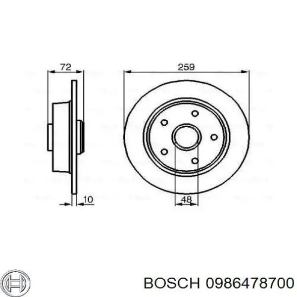0986478700 Bosch диск тормозной задний