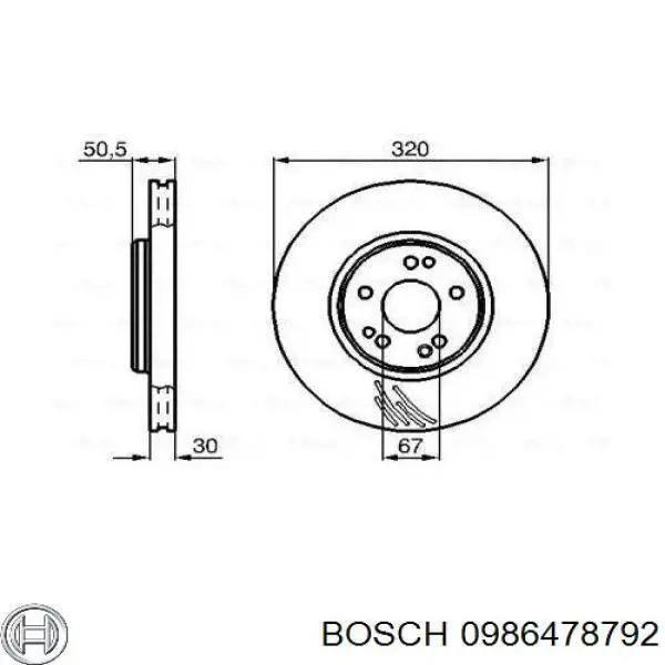 Передние тормозные диски 0986478792 Bosch